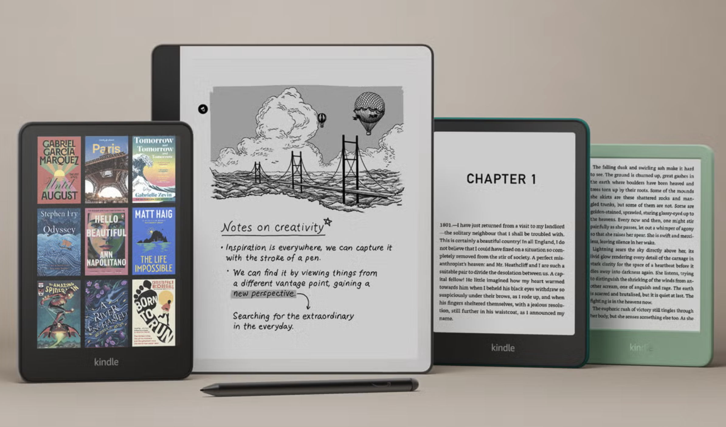 Kindle lineup 2024 showing various Kindle e-reader models